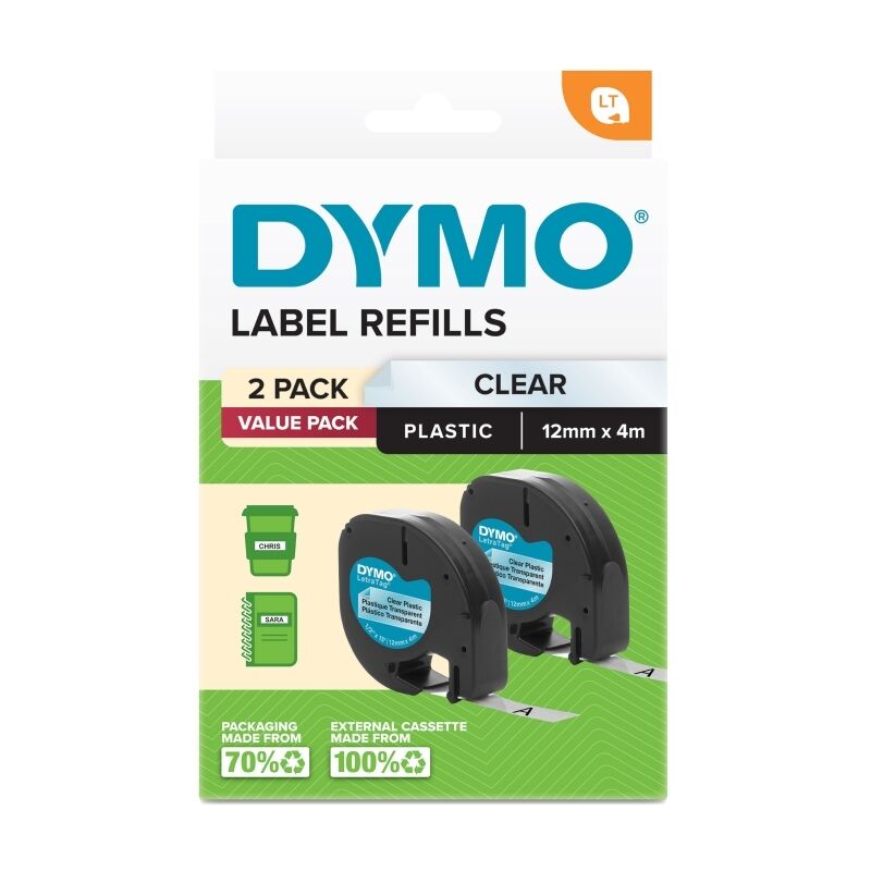 Dymo LetraTag PlasTape Clear Pk2