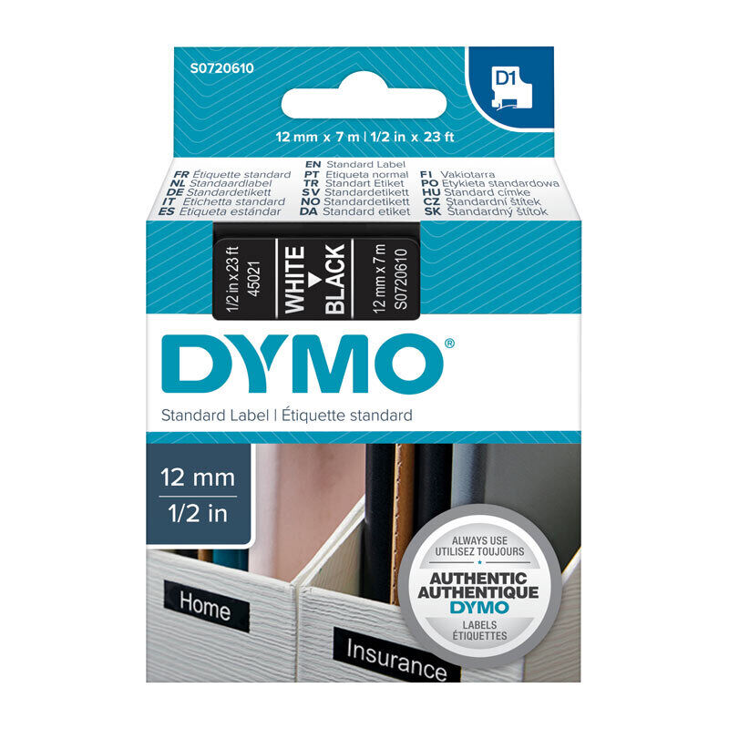 D1 White on Black 12mmx7m Tape