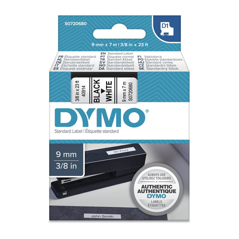 D1 Black on White 9mm x7m Tape
